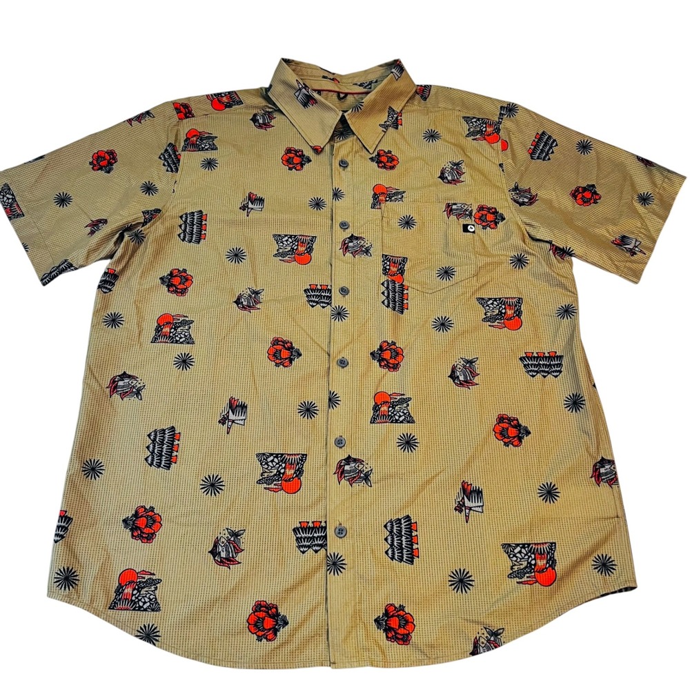 Marmot Syrocco Shirt XL Plaid Tiki Hawaiian Luau Short Sleeve‎